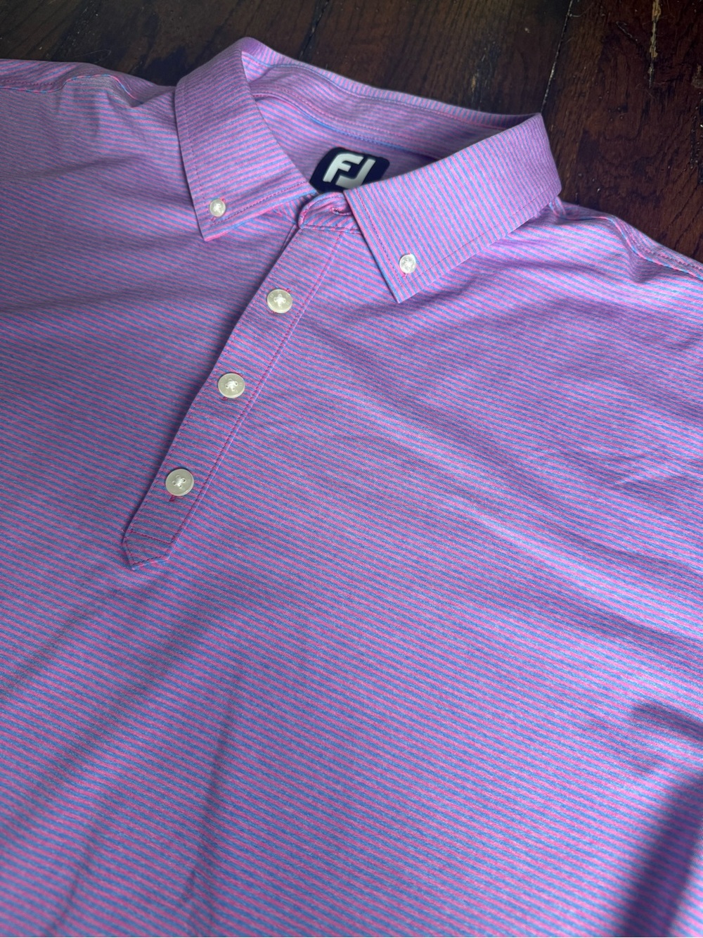 FootJoy Men's Pink Striped Button-Down Performance Polo 2XL